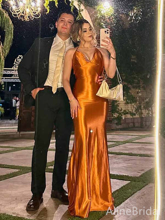 Sexy Orange V-neck Halter Mermaid Long Prom Dress, Evening Gown, PD381758