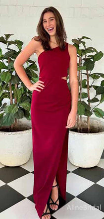 Elegant Red Side Slit One Shoulder Cut Out Mermaid Long Prom Dress, Evening Dress, PD381761