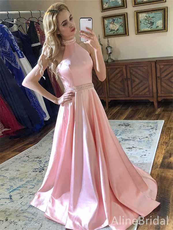 Elegant Halter Backless A-line Long Prom Dress,PD381773