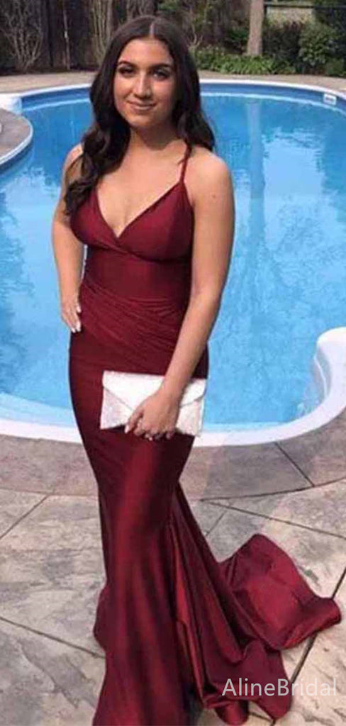 Sexy V-neck Spaghetti Strap Mermaid Long Prom Dress,PD381779