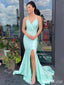 Sexy V-neck Spaghetti Strap Split Side Mermaid Long Prom Dress,PD381783