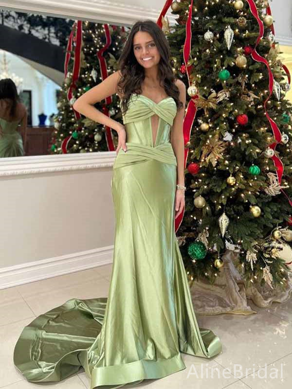 Elegant Sage Sweetheart Strapless Mermaid Long Prom Dress,PD381808