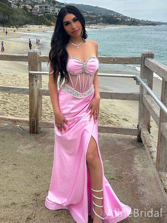 Sparkly Pink Off the Shoulder Corset Mermaid Long Prom Dress, Evening Dress, PD381810