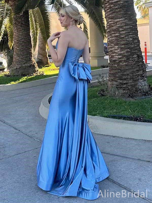 Simple Blue Strapless Mermaid Long Prom Dress,PD381814