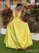 Simple Yellow V-neck A-line Long Prom Dress,PD381818