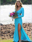 Elegant V-neck Long Sleeves Mermaid Split Side Long Prom Dress,PD381827