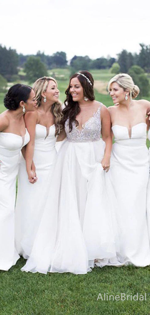 Simple Strapless Mermaid Long Bridesmaid Dress,PD3216