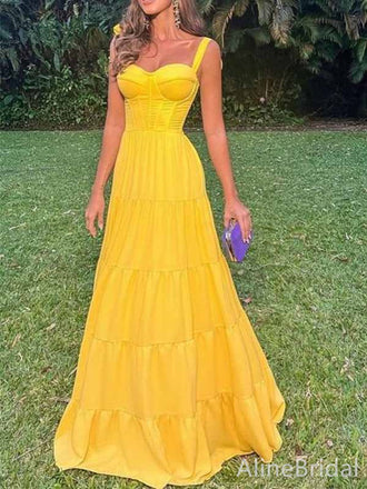 Gorgeous Yellow Sweetheart Corset A-line Long Prom Dress, Evening Dress, PD381853