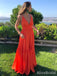 Elegant V-neck Spaghetti Strap A-line Long Prom Dress,PD381855