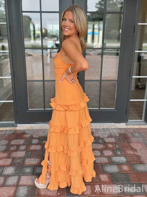 Elegant V-neck Spaghetti Strap A-line Long Prom Dress,PD381860