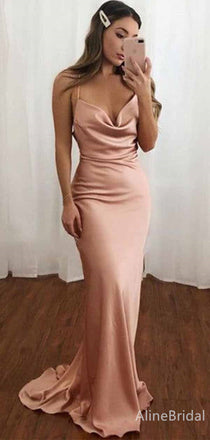 Sexy Peach Pink Cowl Neck Long Mermaid Prom Dress, Evening Dress, PD381862