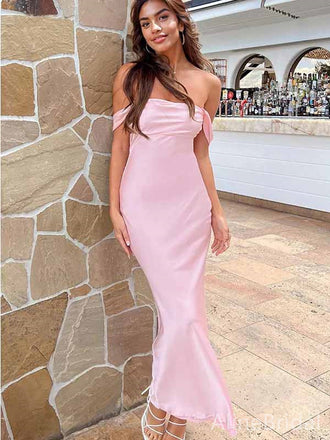 Simple Pink Off-Shoulder Strapless Mermaid Long Prom Dress,PD381874