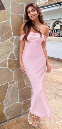 Simple Pink Off-Shoulder Strapless Mermaid Long Prom Dress,PD381874