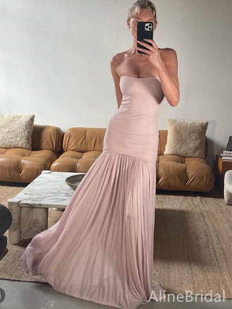 Gorgeous Pink Strapless A-line Long Prom Dress with Tulle Skirt, PD381891