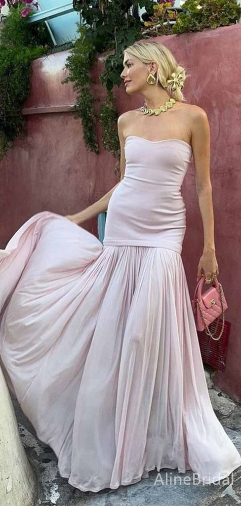 Simple Light Pink V-neck Strapless A-line Long Prom Dress,PD381893