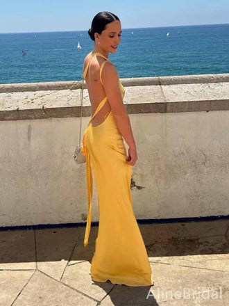 Sexy Yellow One Shoulder Backless Long Prom Dress, Evening Dress, PD381912