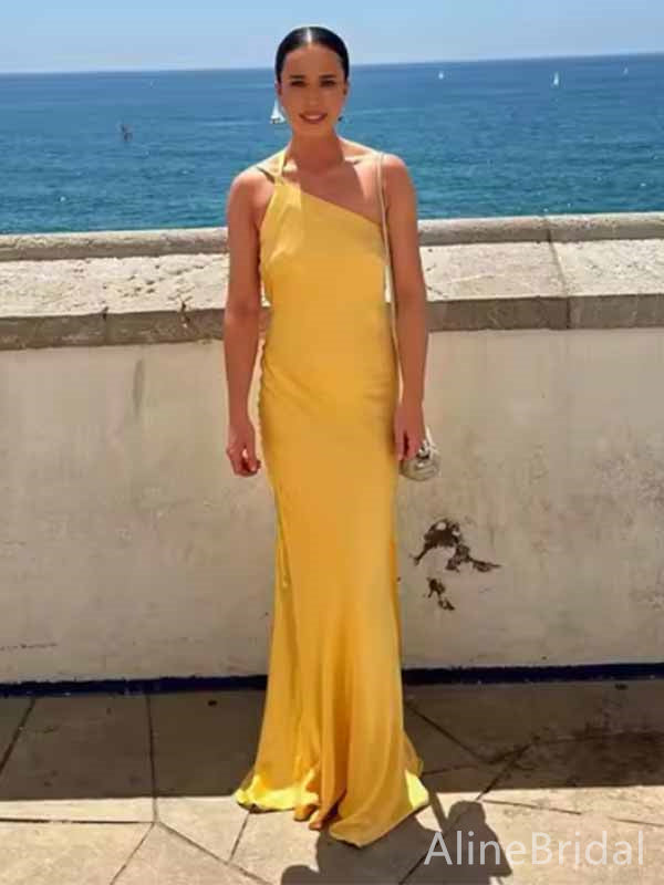 Elegant Yellow One Shoulder Mermaid Long Prom Dress,PD381912