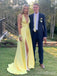 Gorgeous Yellow Deep V-neck Split Side A-line Long Prom Dress,PD381917