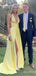 Gorgeous Yellow Deep V-neck Split Side A-line Long Prom Dress,PD381917