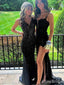 Gorgeous V-neck Black Spaghetti Strap Mermaid Long Prom Dress,PD381931