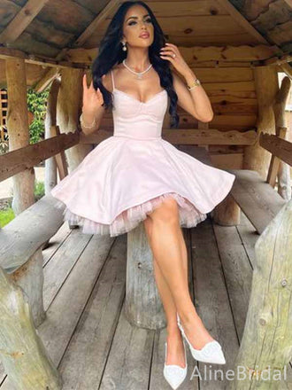 Gorgeous Pink V-neck Spaghetti Strap A-line Short Homecoming Dress, HD328004