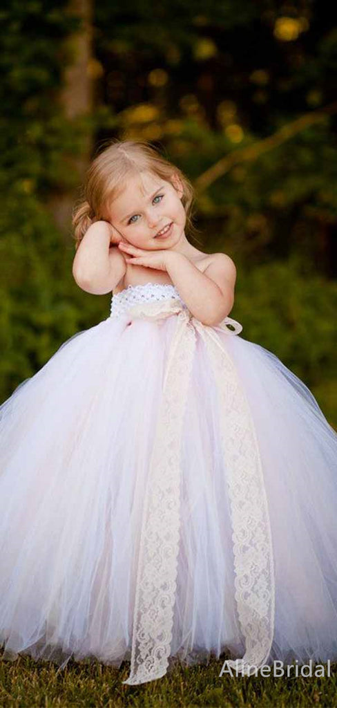 Gorgeous Stapless Lace A-line Long Flower Girl Dresses, FGS168