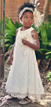 Gorgeous Ivory Lace A-line Long Flower Girl Dress, FGS171