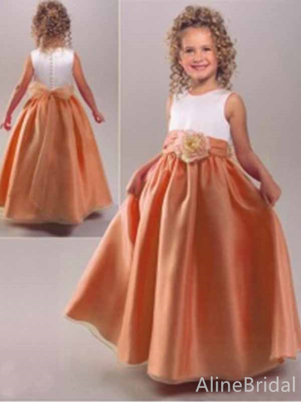 Elegant Scew V-neck A-line Long Flower Girl Dresses, FGS174