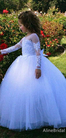 Gorgeous Ivory Long Sleeves Lace A-line Long Formal dress for girls, FGS176
