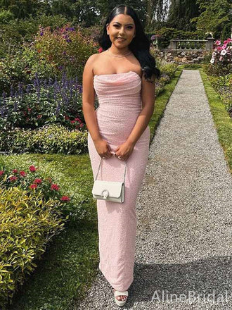 Elegant Light Pink Strapless Mermaid Long Prom Dress, Evening Dress, PD381943