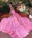 Pink Strapless Sleeveless Side Slit A-line Long Prom Dress, PD3754