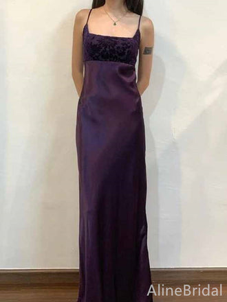 Elegant Purple Square Spaghetti Strap Fit and Flare Long Prom Dress, Evening Dress, PD381961