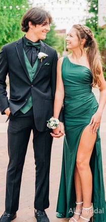 Elegant Green One-Shoulder Side-Slit Long Mermaid Prom Dress, Evening Dress, PD381975