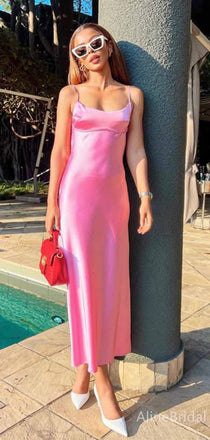 Elegant Pink Spaghetti Strap Mermaid Long Prom Dress,PD382014
