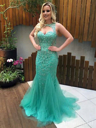 Gorgeous Sweetheart Cut-Out Halter Beadings  Long Mermaid Lace Prom Dress, Evening Dress, PD382071