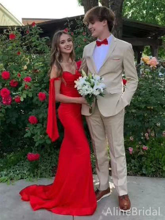 Elegant Red Sweetheart Off-Shoulder Mermaid Long Prom Dress, Evening Dress, PD382082