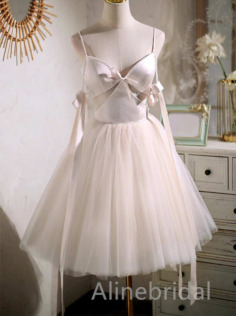 Cute Bow knot Sleeveless A-line Short Mini Homecoming Dress, HD3092