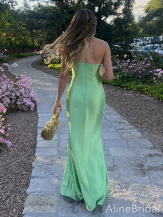 Elegant Green One-Shoulder Twist-Knot Long Mermaid Prom Dress with Cut-Out, Evening Dress, PD382131