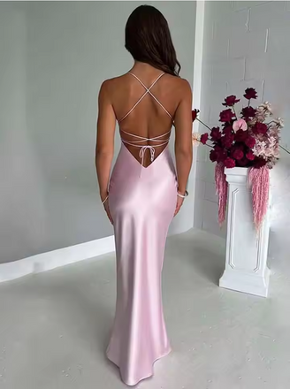 Stunning Pink Spaghetti Strap Backless Long Mermaid Prom Dress, Evening Dress, PD381940