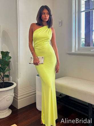Elegant Yellow One-Shoulder Backless Bodycon Long Mermaid Prom Dress, Evening Dress, PD382149
