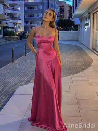 Elegant Hot Pink Spaghetti Strap Long Prom Dress, Evening Dress, PD382161