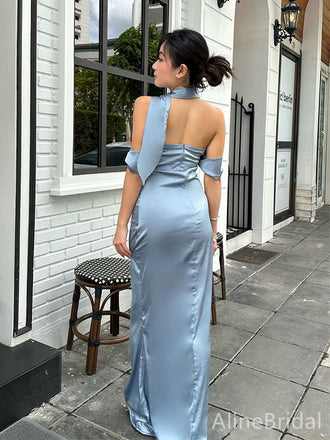 Elegant Pale Blue Strapless Off-Shoulder Long Mermaid Prom Dress, Evening Dress, PD382178