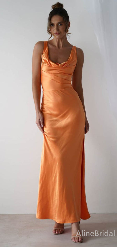 Simple Orange Sleeveless Mermaid Long Bridesmaid Dress,PD3239