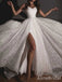 Sparkly V-neck Spaghetti Strap A-line Long Wedding Dresses,WD3062