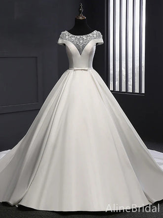 Elegant White A-line Long Wedding Dresses, WD3077