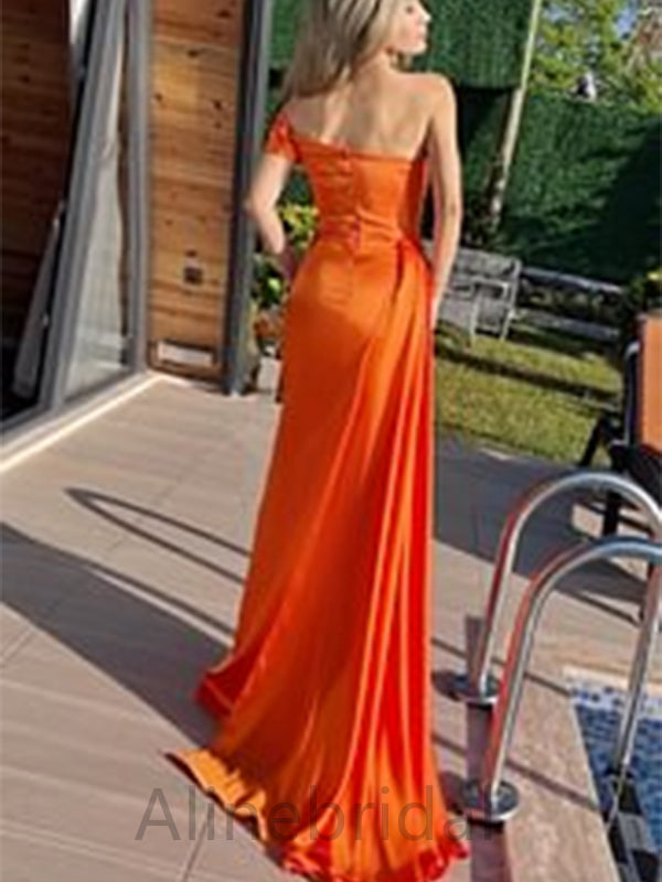 Orange One Shoulder Sleeveless Mermaid Long Prom Dress, PD3732