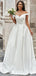 Sexy V-neck Off-Shoulder A-line Long Wedding Dresses,WD3081