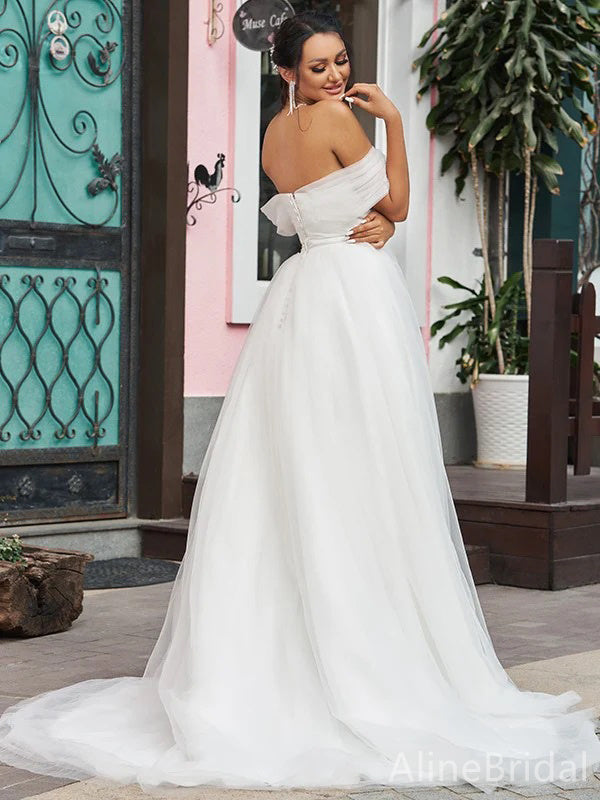 Elegant Off-Shoulder Strapless A-line Long Wedding Dresses,WD3082