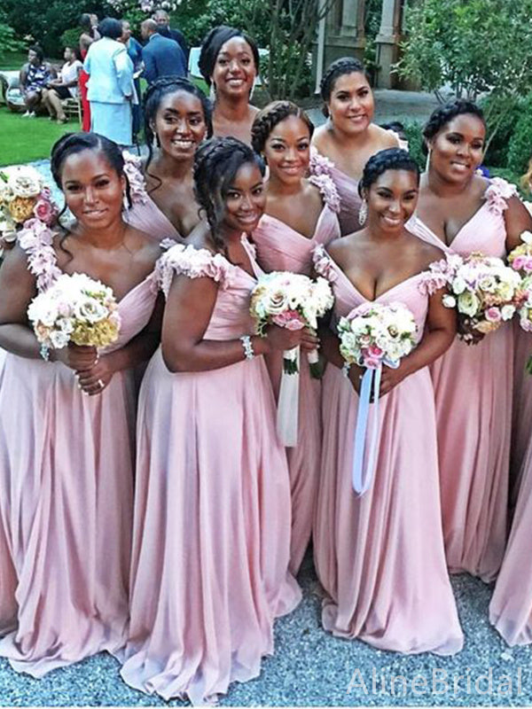 Sexy V-neck Pink Mermaid Long Bridesmaid Dress,PD3266