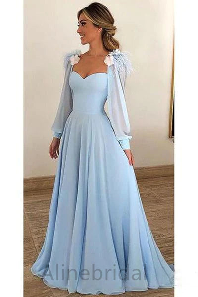 Elegant Sweetheart Long Sleeves A-line Long Prom Dress, PD3756